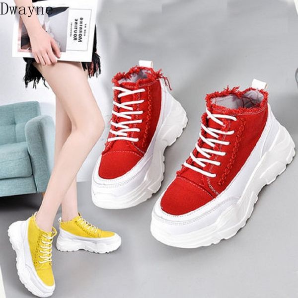

2020 spring new wild fashion casual shoes thick bottom increased platform shoes canvas old, Black