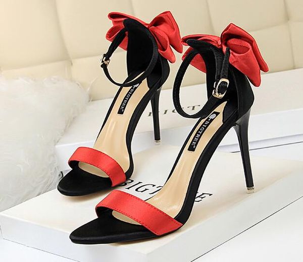

womens summer open toe high heel stilettos ankle strap bowknot sandals shoes pumps, Black