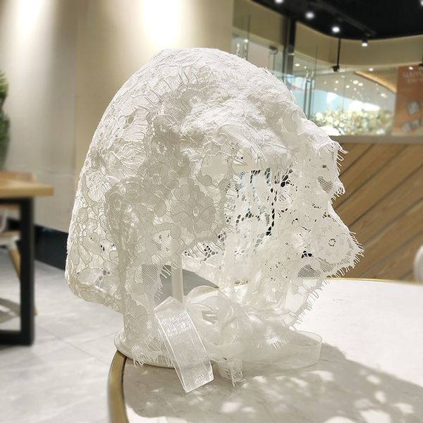 

french lace lace-up sunbonnet children's summer tassel foldable beach hat travel sunbonnet, Blue;gray