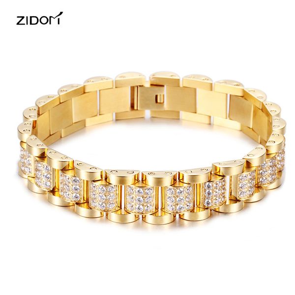 

316l stainless steel with cz zircon men bracelets fashion simple luxury watchband bracelet male jewelry gifts, Black