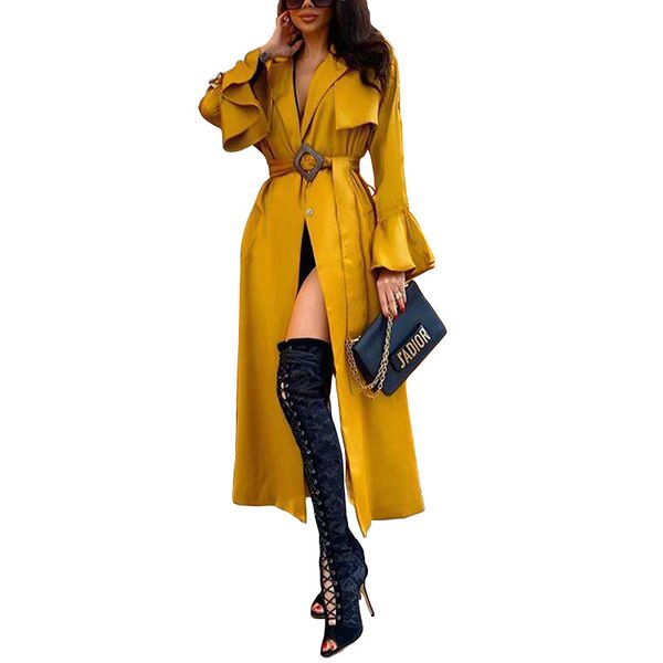 

petal sleeve luxury womens coats spring autumn solid color high street mid-calf casual women trench outerwear, Tan;black