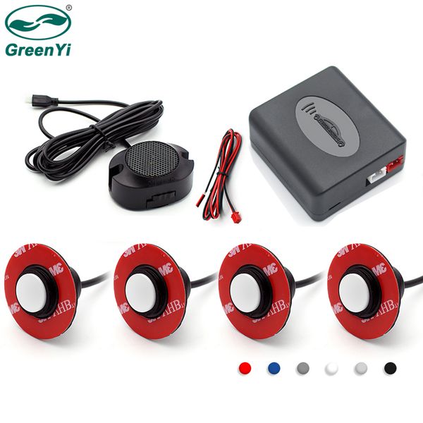 

greenyi adjustable car parking sensors parktronics 4 white/silver/black sensors reverse backup radar sound buzzer alarm