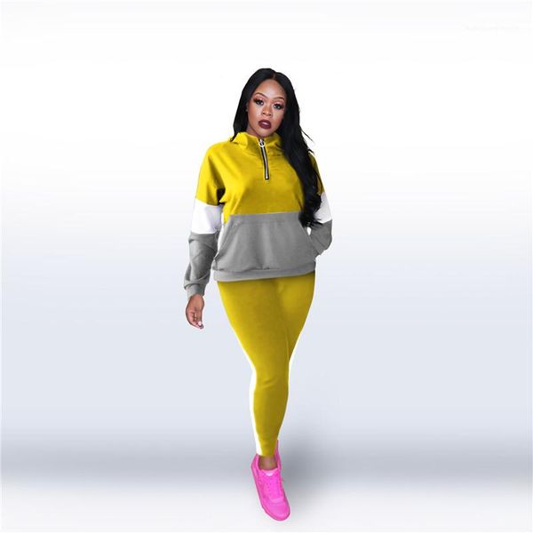 

casual tracksuits fashion panelled designer two pieces sets for ladies loose sports packet clothing vneck with zipper, Gray