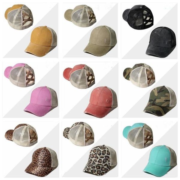 

ponytail ball caps cross criss washable ball cap summer leopard print net hat sunshade visor cap outdoor snapbacks caps lsk1048, Yellow