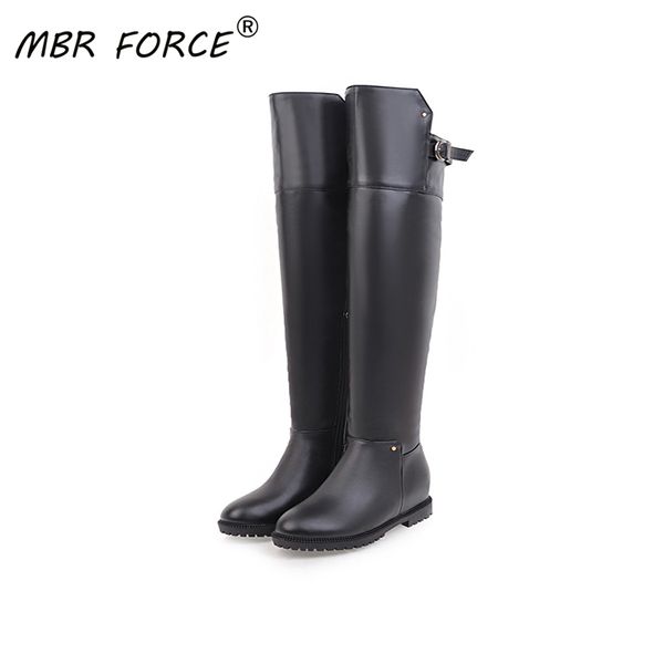 

mbr force fashion all-match 2020 round toe over the knee boots casual zipper high boots large size black pu leather shoes women