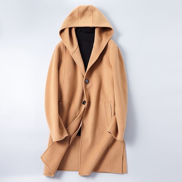 

hooded winter coat men 2020 new solid khaki black overcoat jacket us popular classic long coat male woolen trench coat#1702