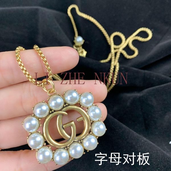 

2020 new pearl letter necklace copper necklace temperament wild personality necklace for woman supply, Silver
