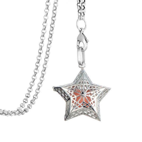 

dropshipping silver tone hollowed five point star essential oil pendant difusser necklace glow ball inside