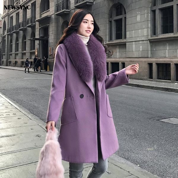 

women's wool & blends sync thick coats women 2021 woolen overcoat real fur collar ladies winter trench plus size euro 5xl female outerw, Black