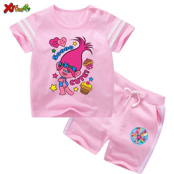 

set girls trolls clothes kids clothes sportswear 2020 summer baby summer set poppy costume children clothing tracksuits 2pcs, White