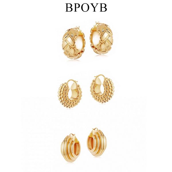 

bpoyb new fashion plaid hoop earrings gold color for women must have amazing design fashion blogger's same earring 200924, Golden;silver