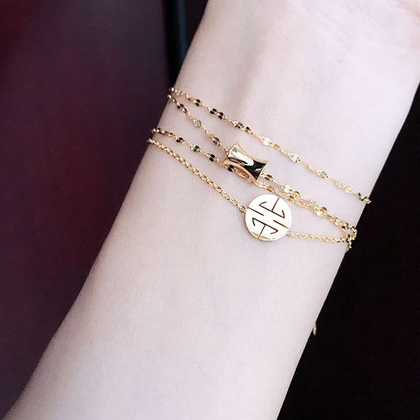 

yun ruo lucky happy character bracelet woman gift rose gold color fashion titainum steel jewelry never fade drop shipping 2020, Black