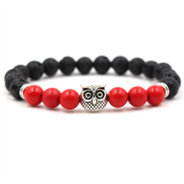 

lava stone black beads charm bracelet cute owl beaded bracelets handmade men women jewelry gift