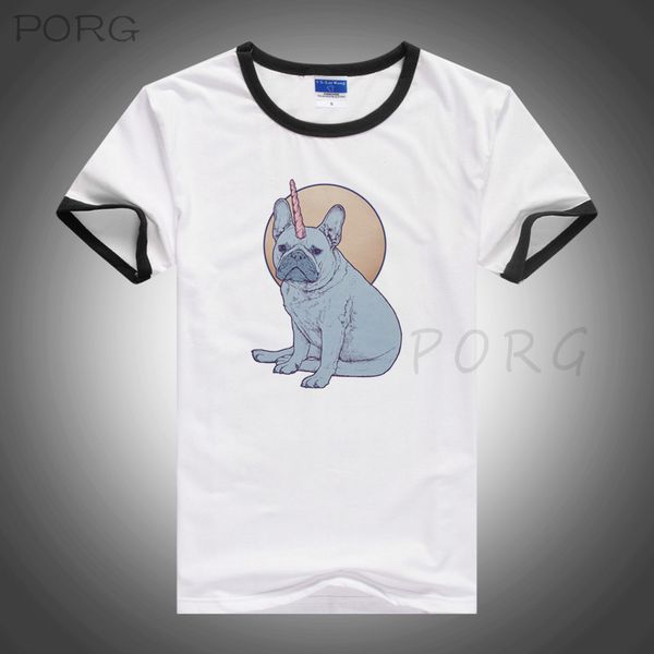 

один рогатый бульдог лучшие качества смешные короткие рукава мужчины tshirt casual summer o-образным вырезом kawaii футболка ulzzang gothic