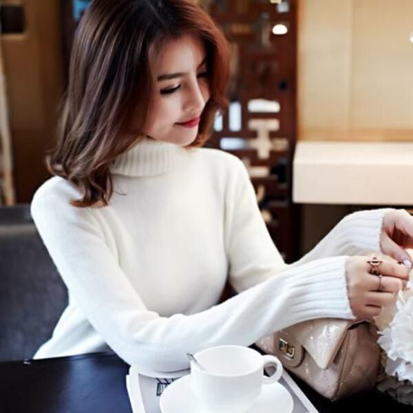 

women's sweaters 2021 autumn winter turtleneck women solid knitted sweater pullover fashion thick warm all-match base, White;black
