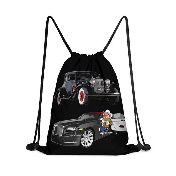

rolls royce cartoon fashion sack belt backpack,design retro suitable for gym rolls royce phantom neveer underestumate an old man