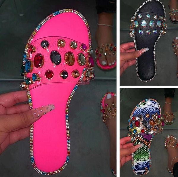 

slides women flip flops shoes slippers gemstone rhinestones shoes sandals ladies slides wild diamond slippers chanclas mujer ing, Black