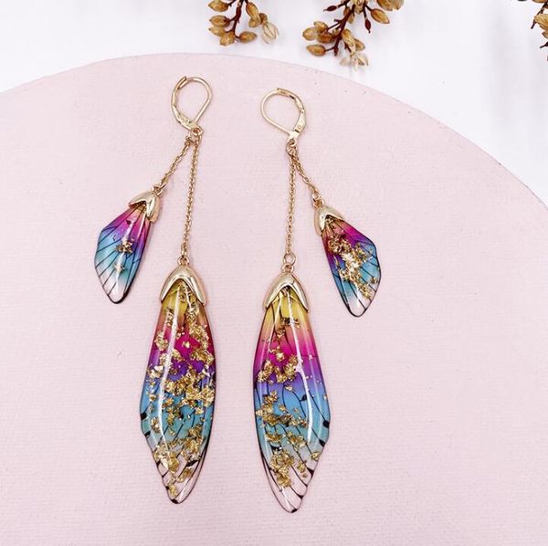 

temperament long butterfly crystal earrings female personality cicada wings wings gradient color fresh earrings wy1552, Silver