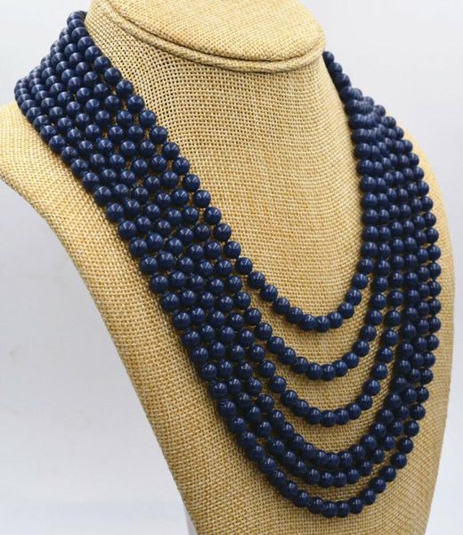 

new 6 rows charming 6mm blue deep blue lapis lazuli beads necklace 17-24, Silver