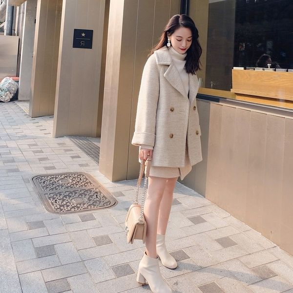 

very fairy two-piece suit spring and winter 2020 wool coatsmall coat coat women's mid-length herringbone woolen skirt ndtmd, Gray