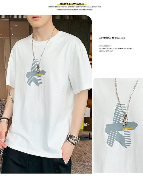 

2020 new short-sleeved t-shirt men s trendy brand half-sleeved body korean version of the trend ins summer loose cotton 262, White;black