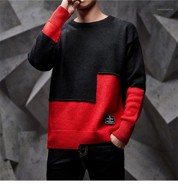 

sweater fashion plus size knitted sweater autumn male patchwork thick mens designer winter, White;black