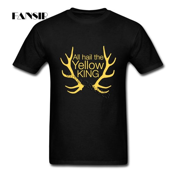 

men t shirt cool short sleeve crewneck cotton t-shirt men's yellow king true detective movie group clothing