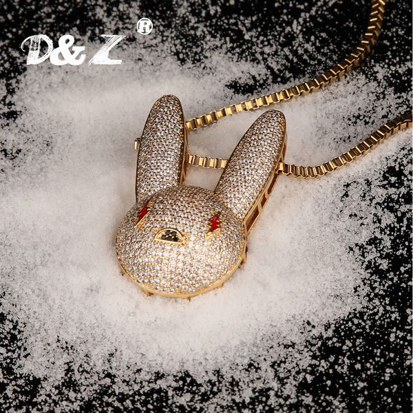 

d&z new bad bunny pendant necklace iced out aaa cubic zirconia bling mens women hip hop rock jewelry, Silver