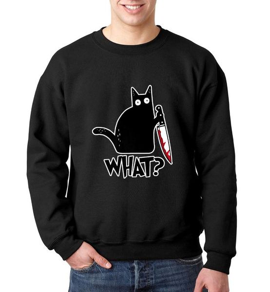 

cat what sportswear murderous cat with knife funny halloween gift jacket cotton crew-neck hoodies for men and women, Black