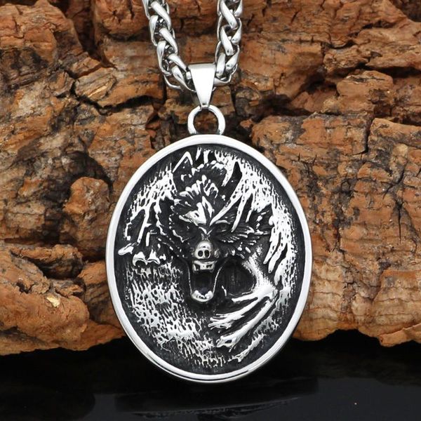 

pendant necklaces noridc viking wolf stainless steel necklace for men with valknut gift bag, Silver