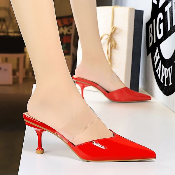 

new summer women mules slippers high thin heel pointed toe ladies women shoes apricot female high heels outside slidesmultifunction, Black