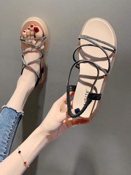 

summer new diamond joker flat non-slip shoes of rome, Black