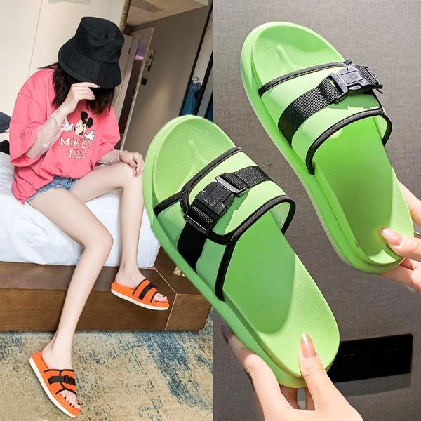 

2020 summer new leisure and comfortable wear a straight beach sandals and slippers fashion wild color lazy slippers female x062, Black