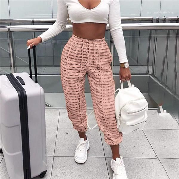 

loose trousers women mid waist regular pants womens designer letters pencil pants elastic waist casual long, Black;white