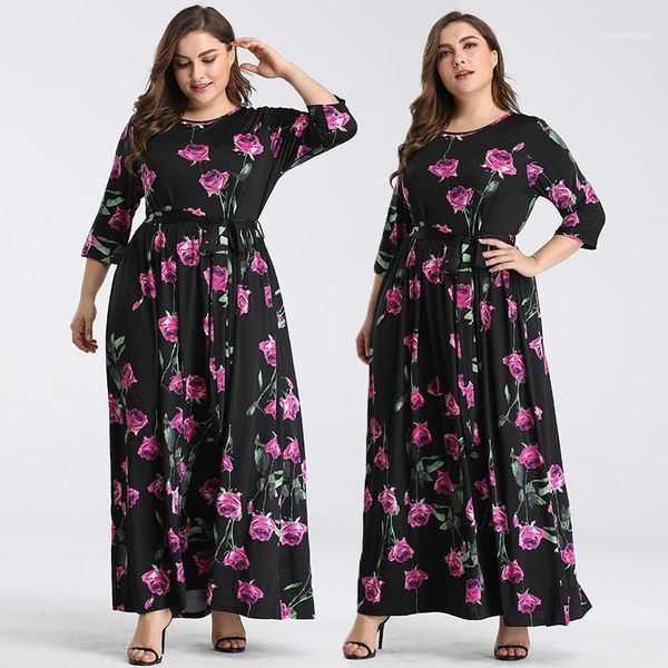 

дизайнер одежды цветочные printed crew neck с длинным рукавом платье повседневный плюс размер одежды женский летний женщин, Black;gray