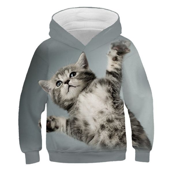 

мода cute cat kitten hoodie дети толстовки мультфильм аниме кошки китти девочек для мальчиков hoodies повседневная детская одежда streetwear, Black