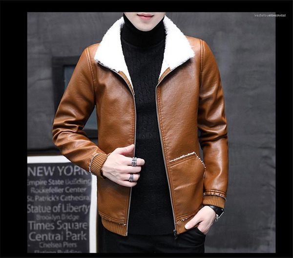 

solid color homme coats fashion zipper fly male thick clothing mens autumn winter pu jacket lapel neck long sleeve, Black;brown