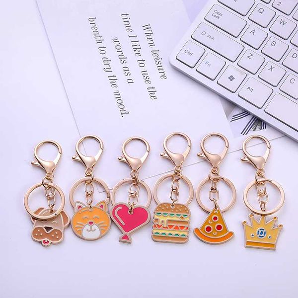 

women cake hamburg pizza key chain fashion cute cat dog keychain car key ring wedding party christmas gift jewelry bag pendant, Silver