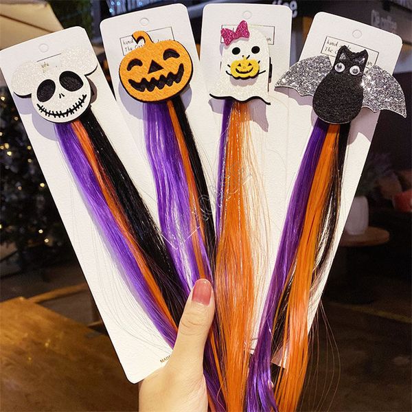 

kids girls colorful wig hairpin hair clips halloween barrette headress ghost cat bat pumpkin hair pins hallowmas party accessory d82706, Slivery;white