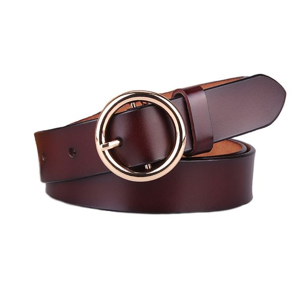 

women genuine leather belt alloy round pin buckle waist strap luxury designer lady dress jeans all-match waistband, Black;brown