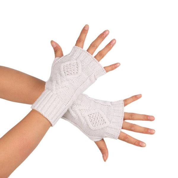 

women stylish hand warmer winter gloves arm crochet knitting faux wool mitten warm fingerless glove femme 7.10, Blue;gray