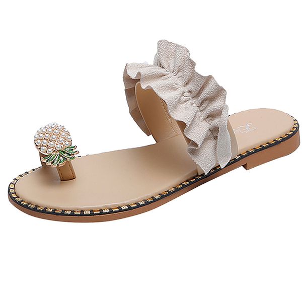 

fashion leisure women girls pearl flat bohemian style casual sandals slippers beach shoes material comfortable a50, Black