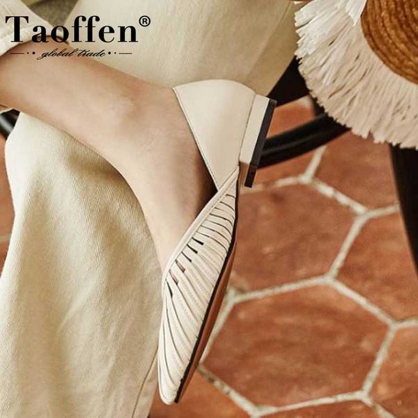 

taoffen real leather women shoes pointed toe flats shoes spring summer low heels casual shallow slip on size 34-40, Black