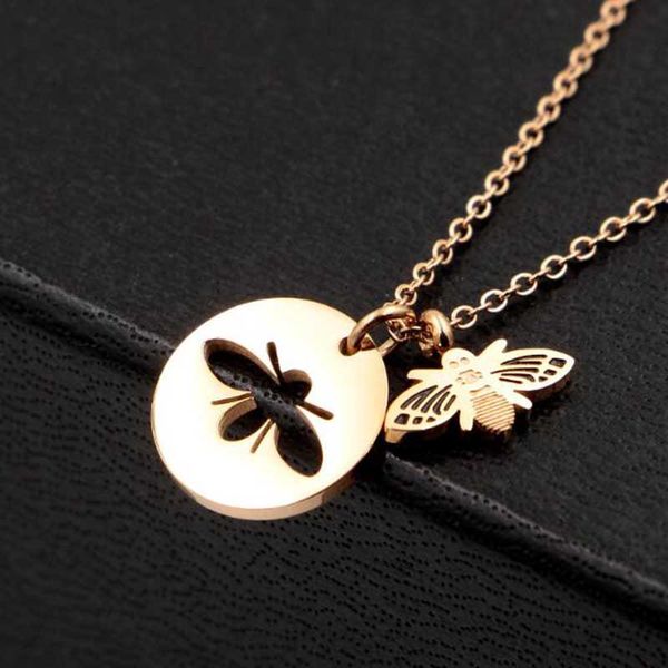 

wholesale steel titanium bee pendant necklace 14k gold clavicle chain for women girl party jewelry gift support mix, Gray