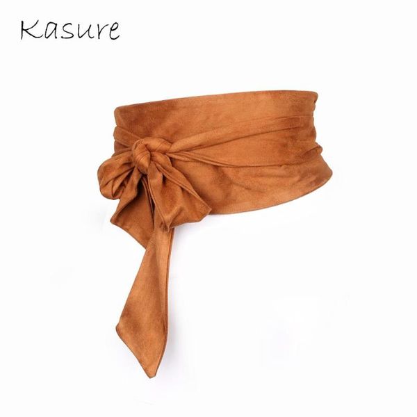 

kasure woman waist belt suede wide corset black brown bow tie female adjustable belt dress skirt decoration
