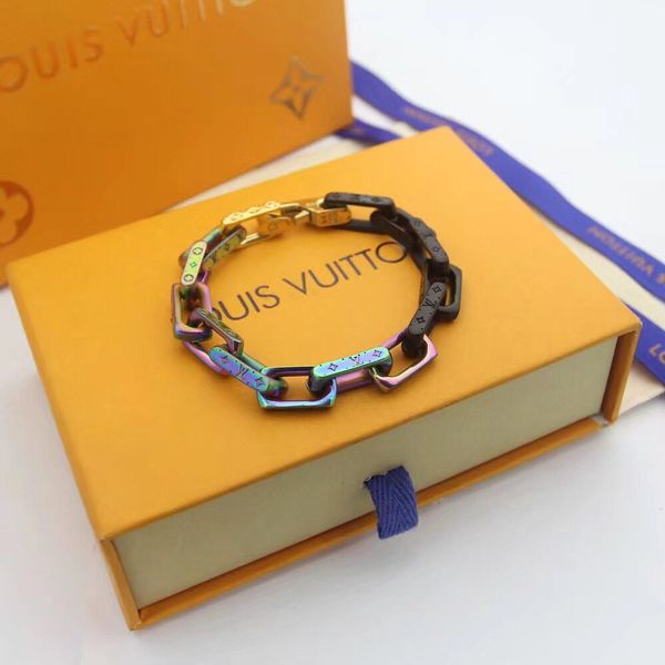 

fashion new arrive men 316l titanium steel engrave four leaf flower 18k plated gold thick chain bracelets 4 color with box, Black