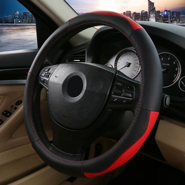 

round fashion sports car steering wheel cover leather universal non slip wheel cover automotive steering m size 15 inch