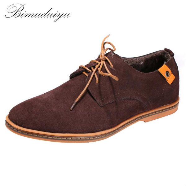 

bimuduiyu nubuck leather warm plush men's flat winter velvet shoes casual suede leisure brand fashion oxford men shoes, Black