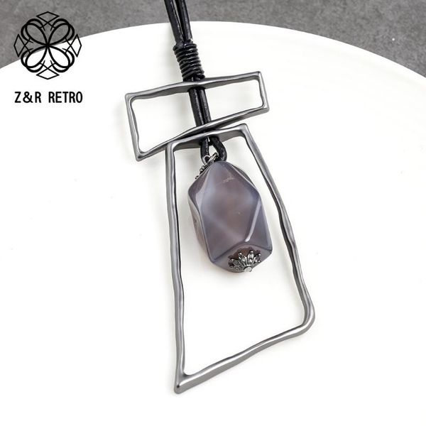 

vintage jewelry chunky long necklace for women statement necklaces & pendants jewellery suspension stone bead pendant rope chain, Silver