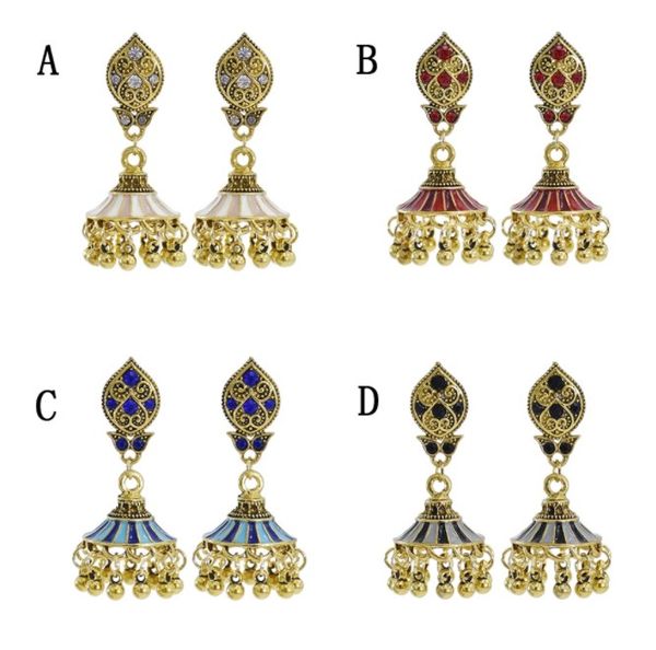 

bohemian indian jhumka earrings for women vintage vintage crystal bell tassel earrings party gift women jewelry, Golden